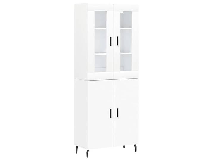 Makastle Highboard Wohnzimmer 69,5x34x180 cm Weiß Holzwerkstoff mit Glastüren und Metallbeinen