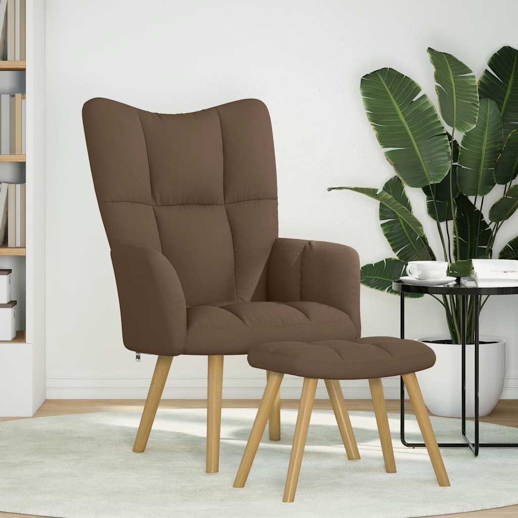 vidaXL Sillón de relax con taburete tela marrón Marrón