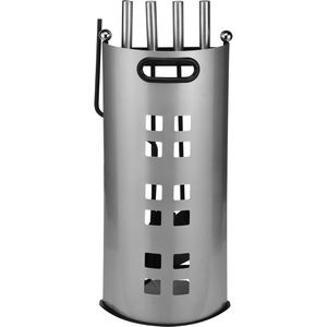 Böttcher-AG Kaminbesteck aus Metall, silber, 5-teilig, mit Besen, Schaufel, Schürhaken & Feuerzange, im Ständer 52 cm