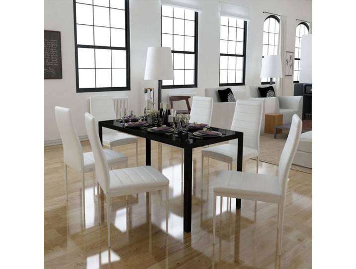 Bonne qualité - Ensemble de table à manger sept pièces noir et blanc LVL4924