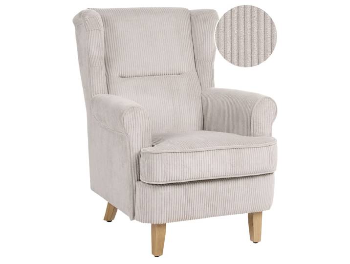 Fauteuil à oreilles velours côtelé beige