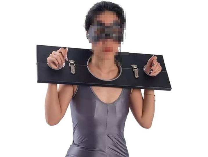 RICVIL Holz Pranger für SM Bestrafung Handschellen Bondage Set, SM Fetisch Halsmanschette Domina Spielzeug Sex Sklave Handschellen Bestrafen Fesseln BDSM Folter Sex Möbel Sexspielzeug Fesselgeräte