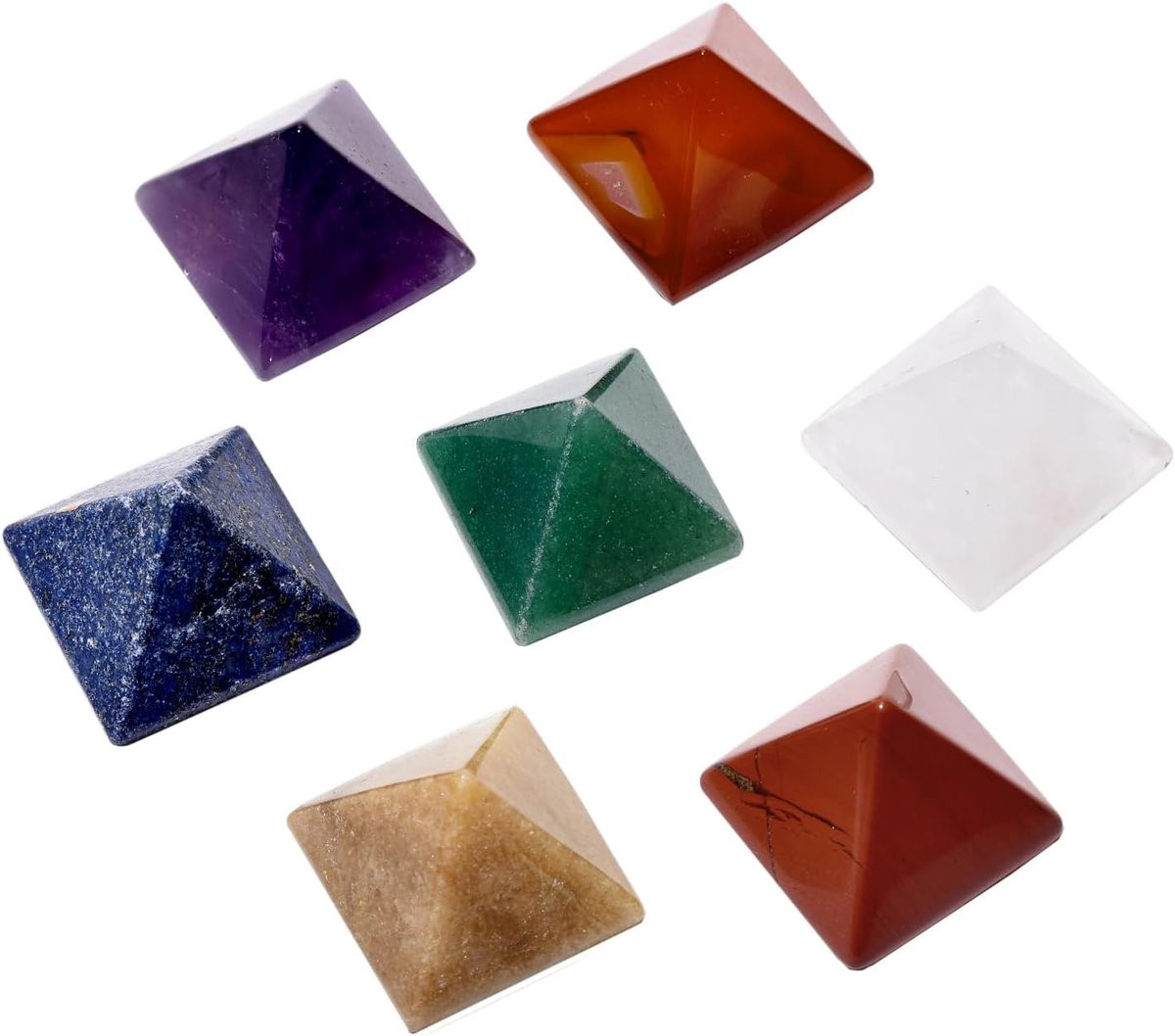 Chakra edelstenen set met 7 gegraveerde piramides voor jouw welzijn