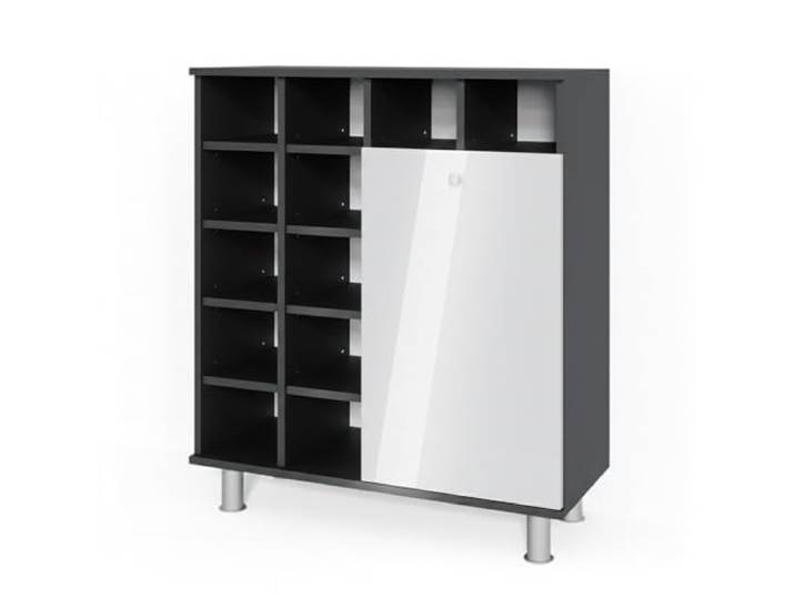 Vicco Wäscheschrank Fynn , Weiß Hochglanz 78.4 x 91.6 cm 1 Tür · 12 Ablagefächer · Mit kippbarem Wäschekorb · Übersichtliche Aufbewahrung · Übersichtliche Aufbewahrung