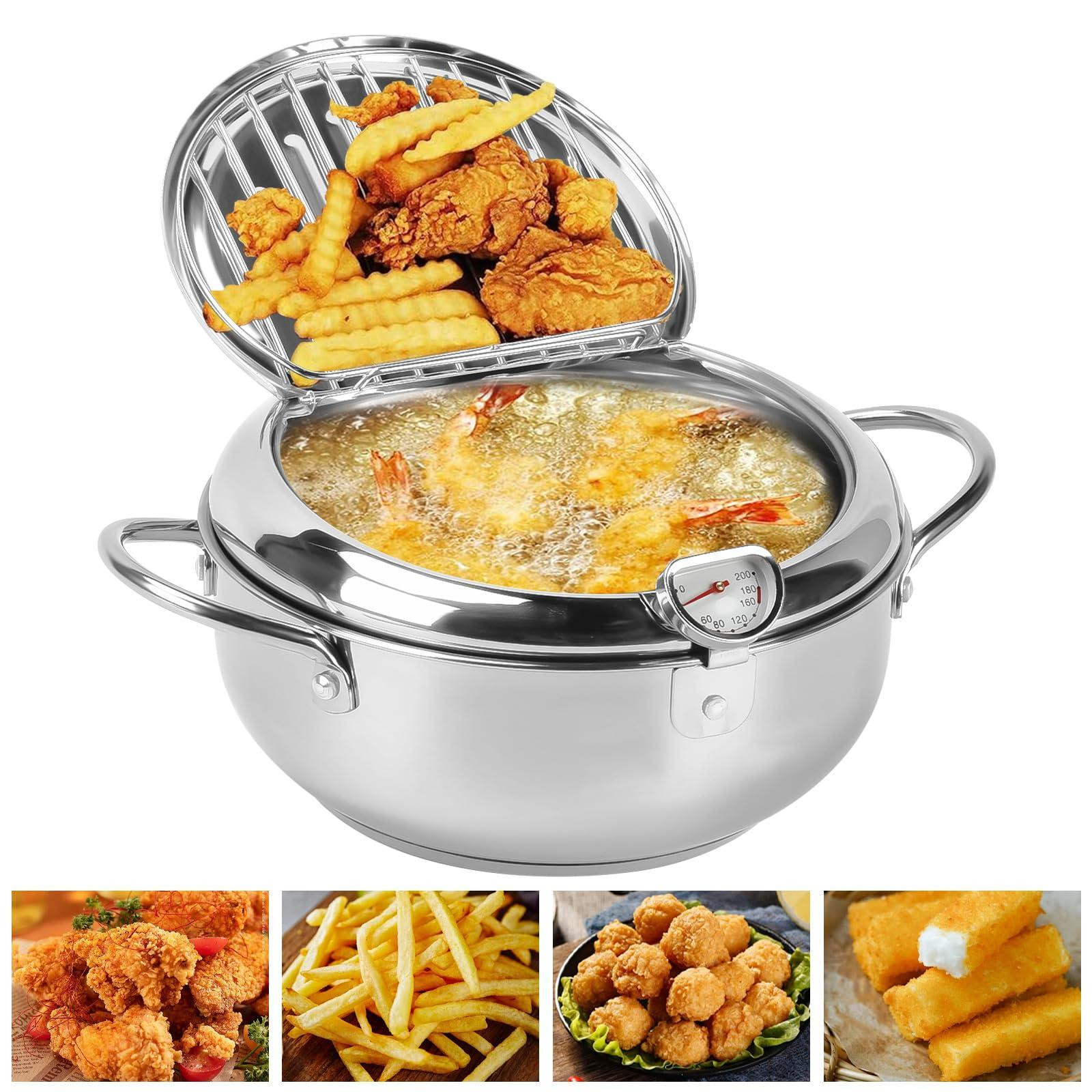 Dripio Roestvrijstalen friteuse met thermometer en deksel, 24 cm