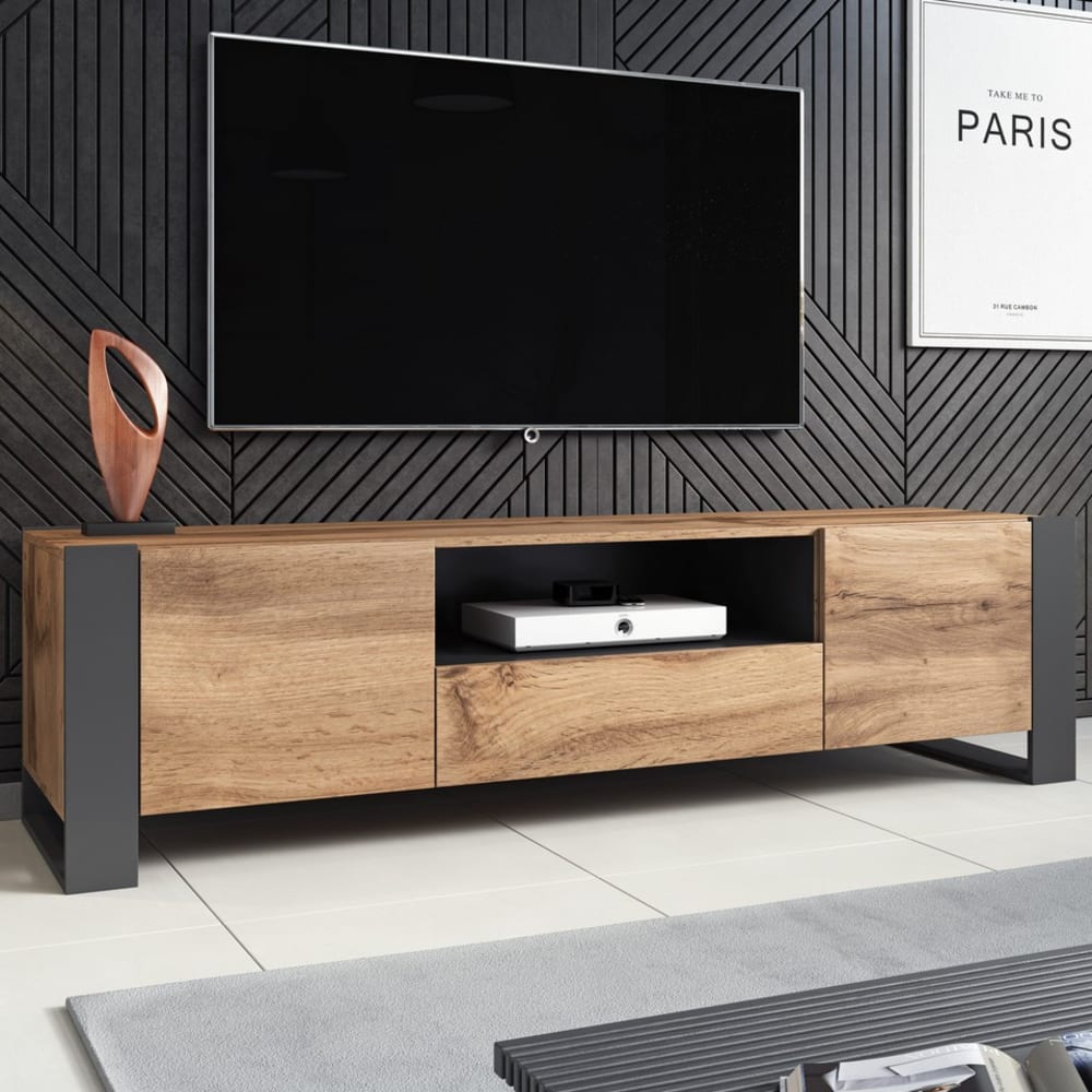 MSO Meuble tv design décor bois acier 180cm Marron 180x48x180cm