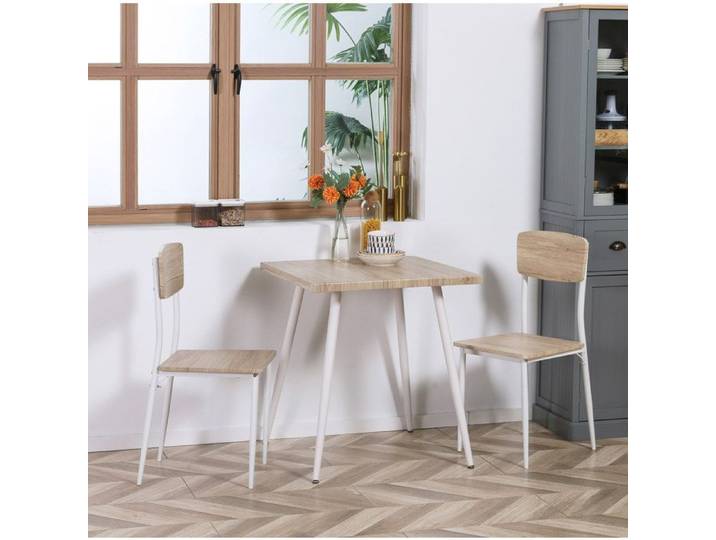 Ensemble table et chaises 3 pièces table de salle à manger 70x70 cm MDF métal naturel blanc JOINERY
