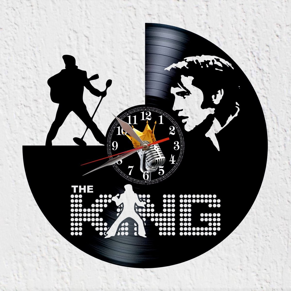 Omgoods Vinyl Wandklok King of Rock and Roll - Analoge Muurdecoratie