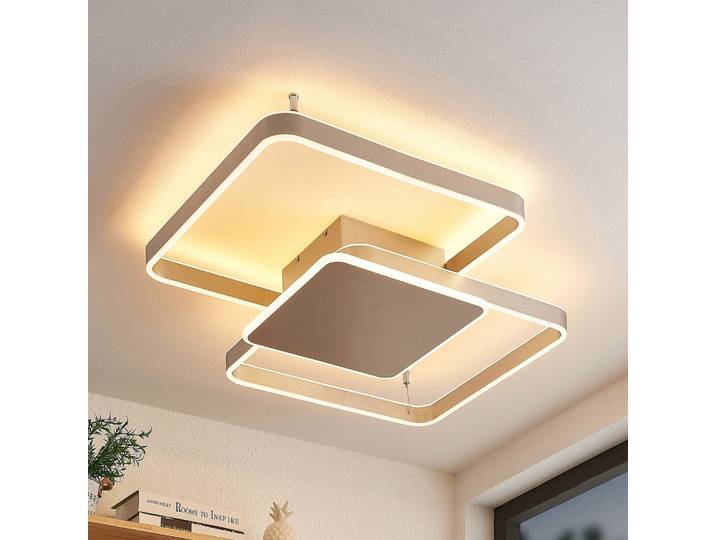 Kadira 70 Plafondlamp Nickel - Lucande - Woonkamer - Modern - Metaal - Hoekig