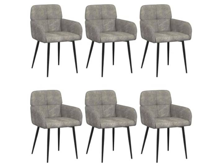KDVXBCQJH Esszimmerstühle 6er Set Polsterstuhl Kunstwildleder Hellgrau Modernes 6er Set Küchenstühle mit Armlehne und Metallbeinen für Esszimmer und Wohnbereich. Belastbar bis 110 kg.