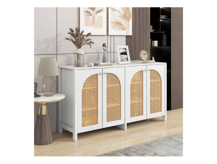 STILVORA Sideboard mit Rattantür,Aufwahrungsschrank Beistellschrank mit Metallgriff (Metallgriff einfaches Buffetschrank für Esszimmer, Wohnzimmer, Küche)