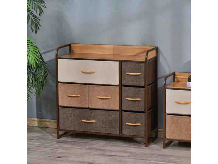 HOMCOM Commode 7 Tiroirs Tissu Pliant Acier Noir Multicolore