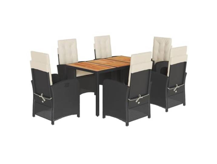 PUGYNBK Esszimmer-Set für den Garten, 7-teilig, synthetisches Rattan, schwarz