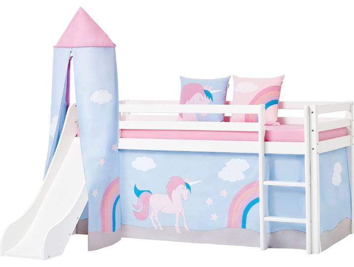 Bettturm HOPPEKIDS «Einhorn» , blau (babyrosa, babyblau), B:168cm H:185cm L:115cm, Spieltunnel, Bettturm, Bettturm für Hochbett / Spielbett