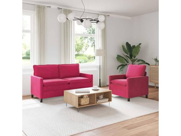 pokgdf Samtsofa Set 2 Sitzer Weinrot Doppellagige Kissen, Metallrahmen, Abnehmbare Bezüge, Modernes Design
