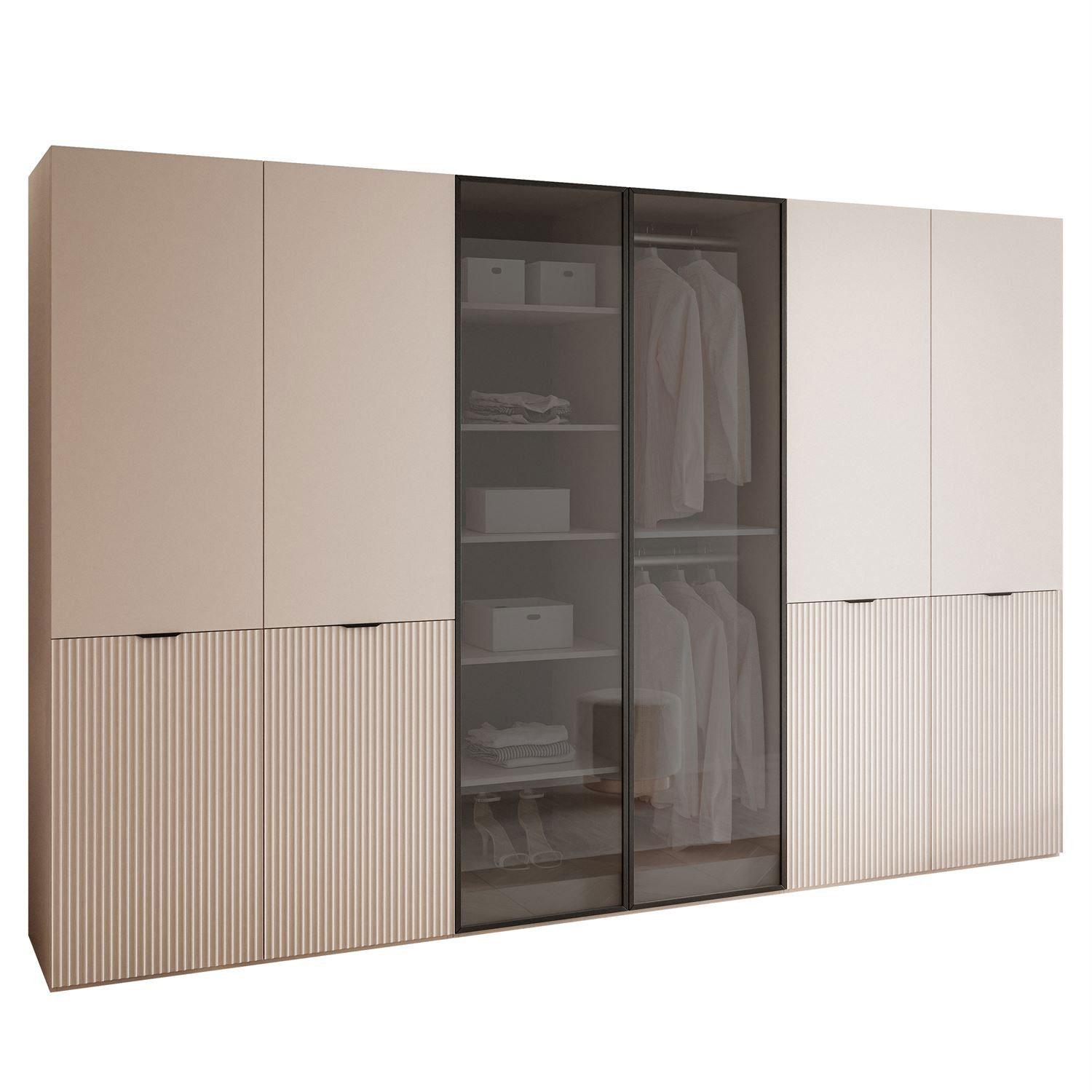 Kippschrank SANDBOX 300, mit LED Belechtung, Sandbeige / Sandbeige + schwarzes Glass