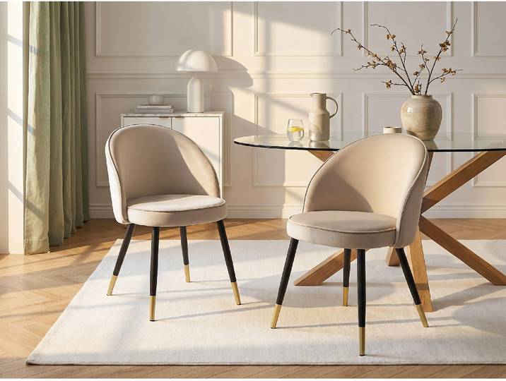 Stuhl 6er-Set - Samt & Metall - Beige - MAYLINA