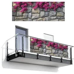 BALKON-SICHTSCHUTZ Bougainvillea - Steinmauer - Rosa Balkon Deko 300x110 cm