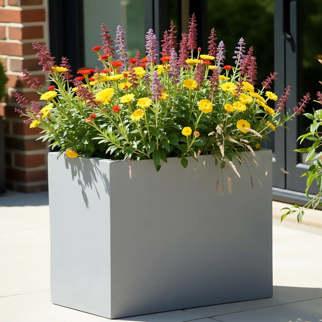 HORTICO Frostproof, Concrete Effect Garden Planter Pot with Drainage Holes Grey 50.5cm H x 60cm W x 30cm D