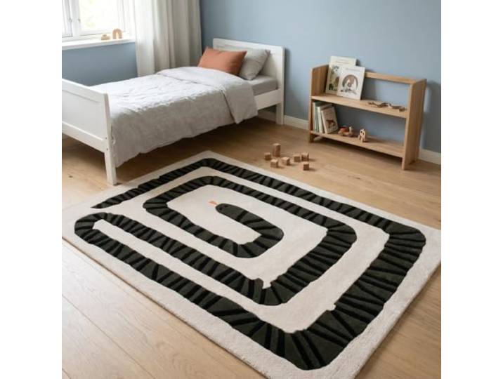 Morgenland Kinderteppich Handgetuftet Wolle Beige 120x170cm 100% Schurwolle, Kollektion Kids, Kinderzimmer, Handarbeit, Rechteckig
