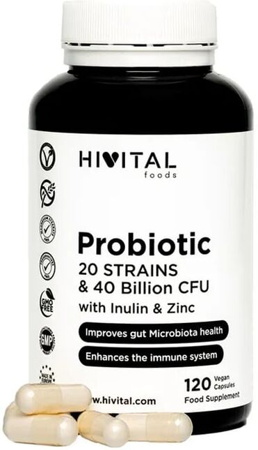 Hivital Foods Probiotic 20 Strains 40 Billion CFU 120 VCaps