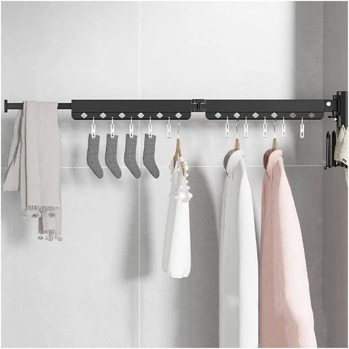Zwart Wandrek Kleding - Inklapbaar en Draaibaar Droogrek - 112 cm
