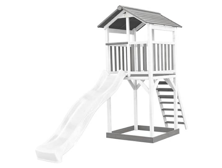 AXI Beach Tower Grau & Weiß mit Weißer Rutsche & Sandkasten Spielplatz, Spielturm mit Buddelkasten, FSC Holz, Podesthöhe: 117,5 cm