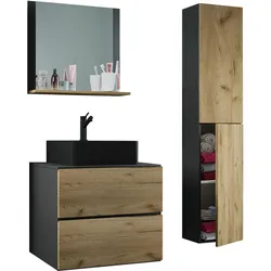 Badezimmer Lendas 4-tlg. Honig Eiche/Anthrazit/Schwarz