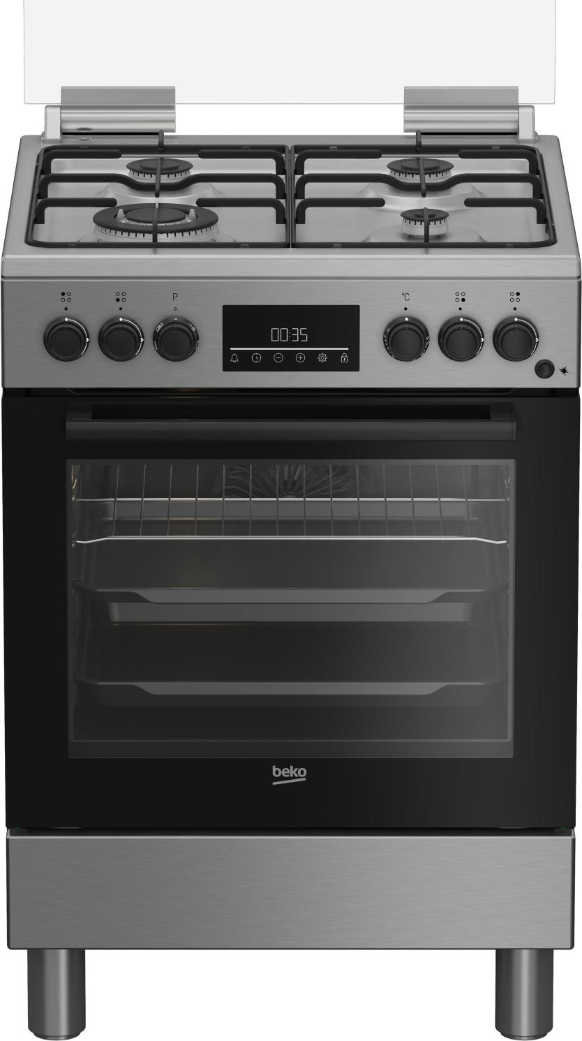 Beko FBE62310GX, Freistehender Herd, Edelstahl, Drehregler, Berührung, Schwarz, Vorderseite, LED