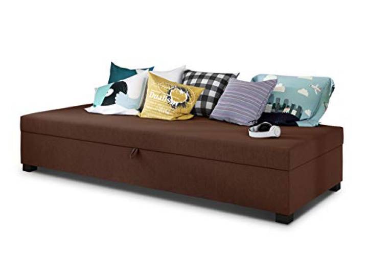 Sofnet - Einzelbett Misti mit Bettkasten (Braun, Lux 12) Sofa mit Bettkasten, Schlafsofa, Bettsofa, Komfortbett, Bettgestell, Jugendzimmer, Schlafmöbel, Strukturstoff