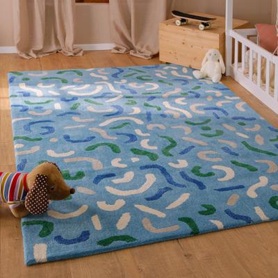 Kinderteppich SMART KIDS "Confetti", blau, B:80cm H:16mm L:150cm, Schurwolle, Teppiche, Kinderteppich, Kinder- & Spielteppich, Hoch-Tief-Effekt, Schurwolle, Kinderzimmer