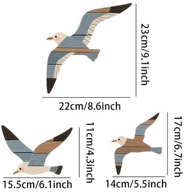 Uplifted Finds Retro Wooden Seagull Wall Set   Coastal Bird Hanging Ornament   Executive Home & Office Maritime Sanctuary Decor a1