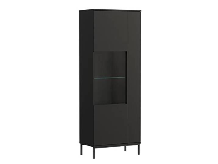 Mirjan24 Vitrine Nitho NH07, Standvitrine, Griffloses Öffnungssystem, Vitrinenschrank, Mehrzweckschrank, Glasvitrine für Wohnzimmer (mit weißer LED Beleuchtung, Schwarz)