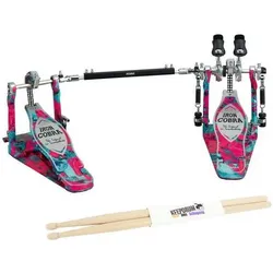 Tama Doppelpedal hp900pwmcs Iron Cobra 900 Marble Coral Swirl mit Schlagzeugstöcken (Schlagzeug), Effektpedal, Mehrfarbig, Orange, Rot