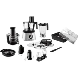 PHILIPS HR7778/00 7000 Series 14 Zubehörteile, 12 Stufen, Kompaktküchenmaschine Schwarz/Silber (Rührschüsselkapazität: 3,4 l, 1300 Watt)