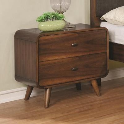 Benjara Wooden Nightstand with 2 Drawers, Dark Walnut Brown