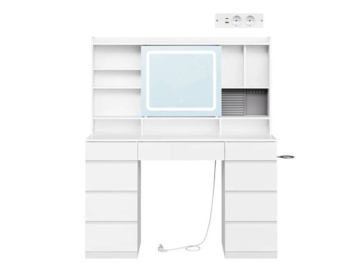 Une coiffeuse avec espace de rangement multifonctionnel une table spacieuse avec prises électriques intégrées blanche