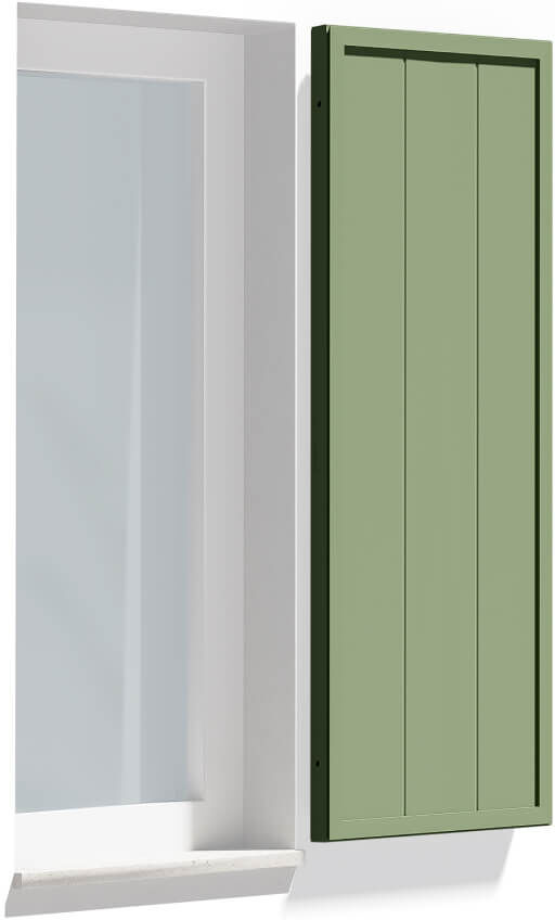 fenetre24.com Faux volets, volet décoratif à lames Deauville, Vert pâle RAL 6021, 300 x 800 mm, un vantail fixe, à configurer individuellement