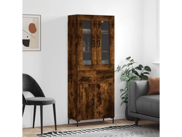 RJPLMFV Anrichte hoch, rauchfarbene Eiche, 180 cm, Holz Füße aus Metall, geräumige Aufbewahrung, langlebig, für Wohnzimmer