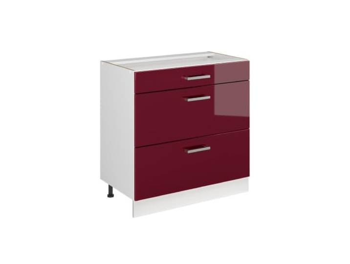 Vicco Küchenunterschrank R-Line , Rot Hochglanz/Weiß 80 cm 3 Schubladen · Ohne Arbeitsplatte · Höhenverst. Füße · Leichter Zugriff · Frei kombinierbar