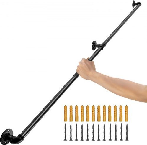 Vevor Trapleuning van Koolstofstaal, Zwart, 1,2m, Wandmontage, Matte Afwerking