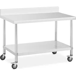 Royal Catering Edelstahltisch mit Rollen - PREMIUM - 70 x 120 cm - 158 kg - Aufkantung -