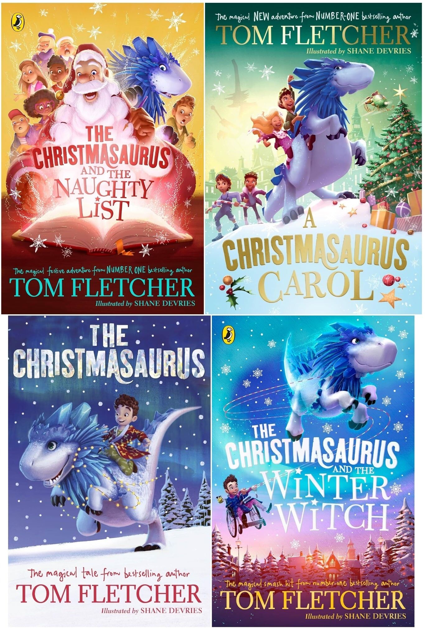 Puffin The Christmasaurus Collection 4 Books Set by Tom Fletcher (Christmasaurus Carol, The Christmasaurus, The Naughty List, The Winter Witch)