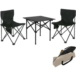 Campingset MCW-N50, Tisch 2x Stuhl Klappstuhl Anglerstuhl faltbar, Metall ~ schwarz