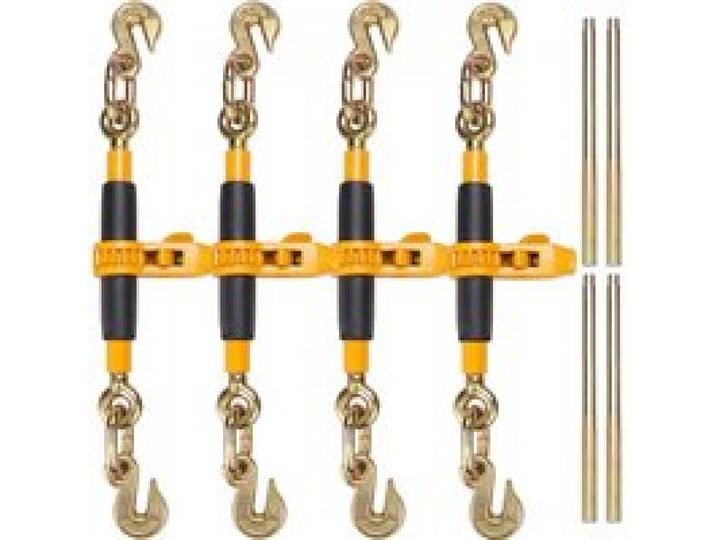 VEVOR Tendeur à Cliquet pour Chaîne d'Arrimage 0,8-0,9 cm, Charge de Travail Sécurisée 3220 kg, Lot de 4, avec Crochets de Préhension, Attaches pour Chaînes de Transport, Remorque, Camion à Plateau