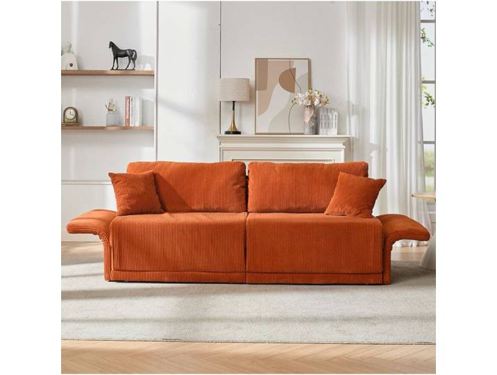 Canapé Convertible 2 Places Orange Côtelé Canapé-Lit Moderne FloraGrace Pour Salon Studio Couchage Double 202x84x62cm