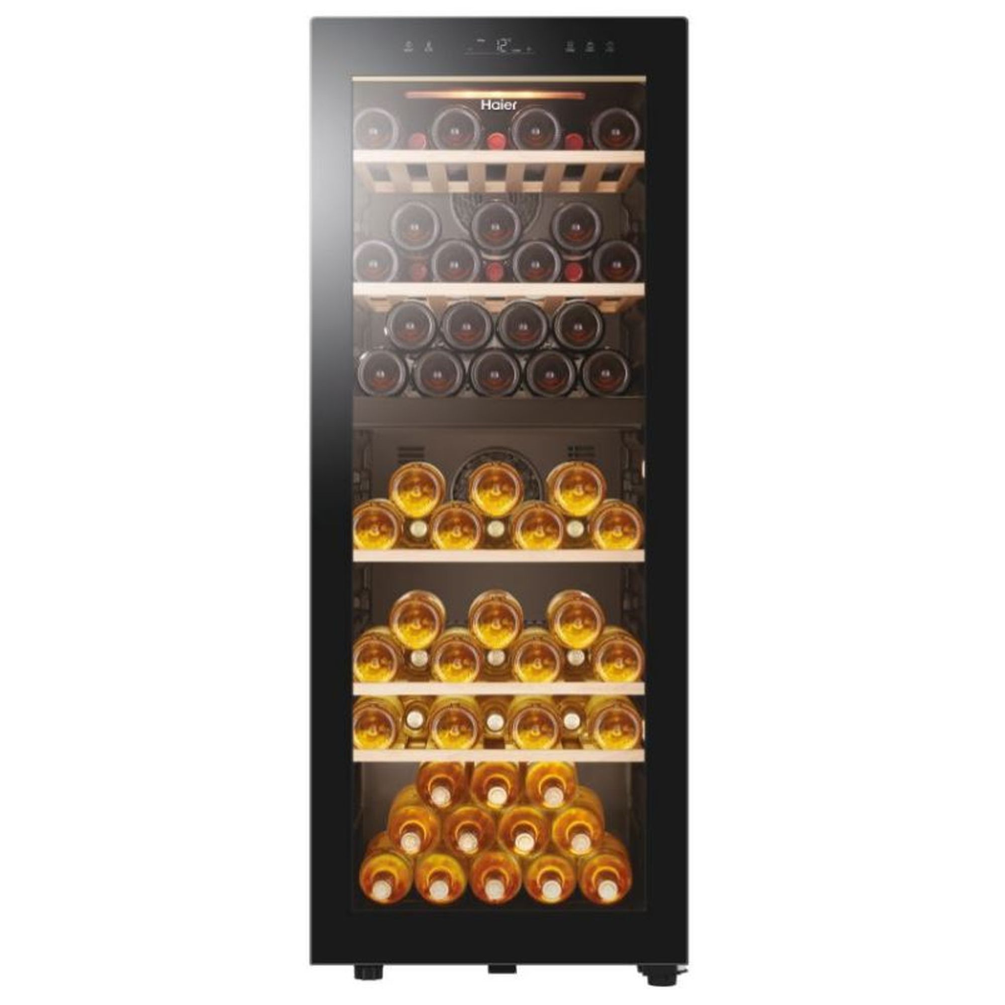 Haier Wine Bank 50 Serie 5 HWS79GDG, Weinkühler mit Kompressor, Freistehend, 79 Flasche(n), G, Schwarz, Schwarz