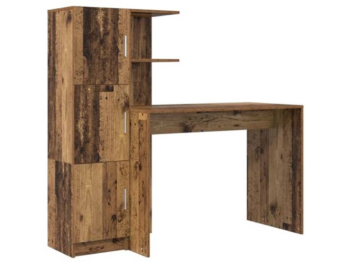 KPOTUERTU Schreibtisch mit Schrank und Regal, 2er Set, Holzwerkstoff, braun, großer Arbeitstisch mit Scharnierfach und Brettregalen für Büro und Homeoffice