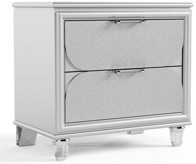 Benjara Dima Nightstand, 2 Drawers w Acrylic Handles, White Rubberwood, 24 Inch