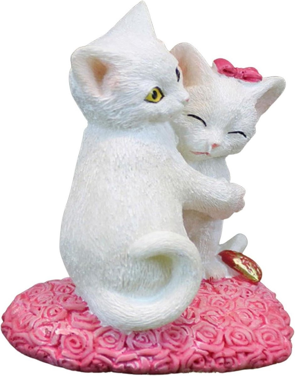 Romantisch Katten Paar Beeldje Multicolor - Hoogte: 9 cm
